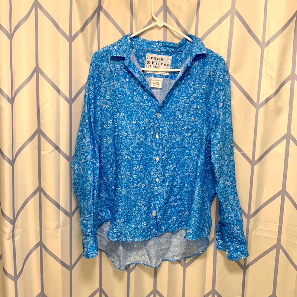 Frank and Eileen Floral Print Linen Button-Up Shirt